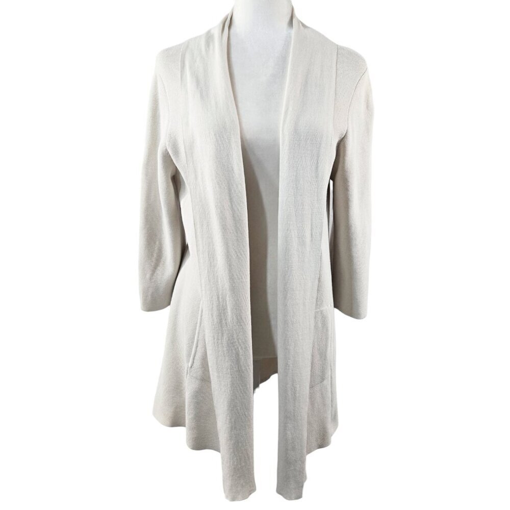 Eileen Fisher Silk Organic Cotton Cream Open Front Cardigan Capsule Neutral